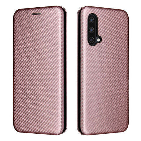 For OnePlus Nord CE 5G Carbon Fiber Texture Automatic Absorption Leather Case with Card Holder and Ring Strap