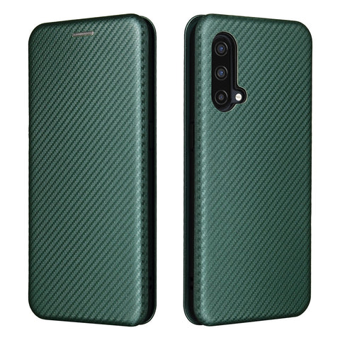 For OnePlus Nord CE 5G Carbon Fiber Texture Automatic Absorption Leather Case with Card Holder and Ring Strap