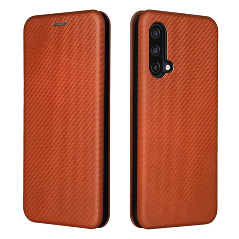 For OnePlus Nord CE 5G Carbon Fiber Texture Automatic Absorption Leather Case with Card Holder and Ring Strap