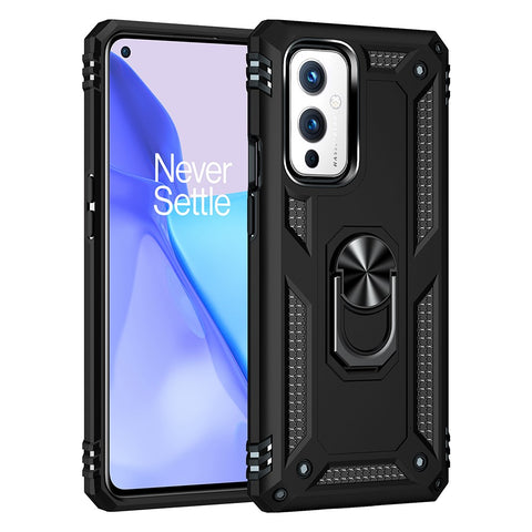 Military Grade Ring Car Mount Kickstand Hybrid Hard PC Soft TPU Shockproof Protective Case for OnePlus 9 (EU / US Version) / 9 (IN / CN Version)