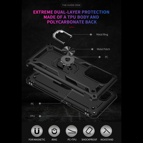 Military Grade Ring Car Mount Kickstand Hybrid Hard PC Soft TPU Shockproof Protective Case for OnePlus 9 (EU / US Version) / 9 (IN / CN Version)