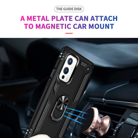 Military Grade Ring Car Mount Kickstand Hybrid Hard PC Soft TPU Shockproof Protective Case for OnePlus 9 (EU / US Version) / 9 (IN / CN Version)