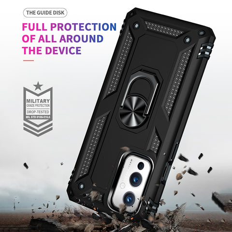 Military Grade Ring Car Mount Kickstand Hybrid Hard PC Soft TPU Shockproof Protective Case for OnePlus 9 (EU / US Version) / 9 (IN / CN Version)