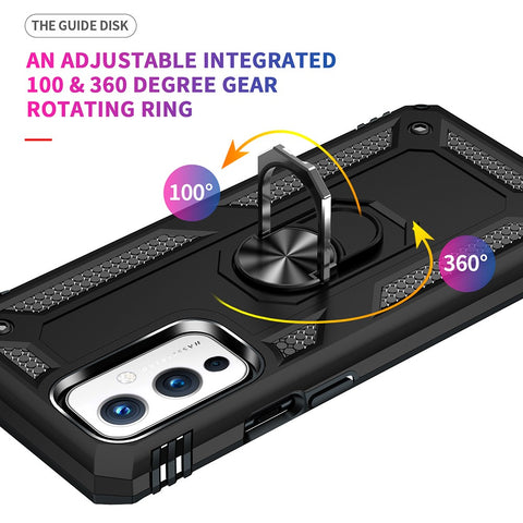 Military Grade Ring Car Mount Kickstand Hybrid Hard PC Soft TPU Shockproof Protective Case for OnePlus 9 (EU / US Version) / 9 (IN / CN Version)