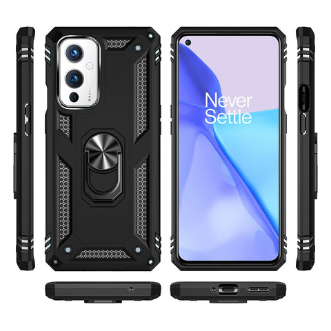 Military Grade Ring Car Mount Kickstand Hybrid Hard PC Soft TPU Shockproof Protective Case for OnePlus 9 (EU / US Version) / 9 (IN / CN Version)