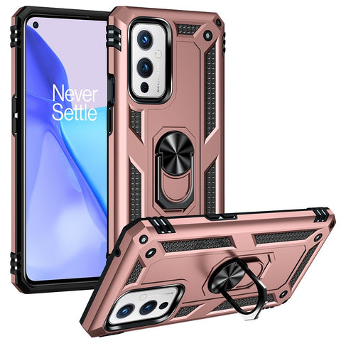 Military Grade Ring Car Mount Kickstand Hybrid Hard PC Soft TPU Shockproof Protective Case for OnePlus 9 (EU / US Version) / 9 (IN / CN Version)