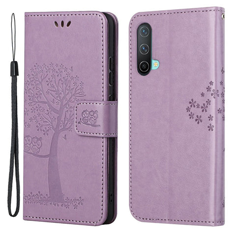 Owl Tree Pattern Imprint Wallet Stand Design PU Leather Protective Phone Shell Case for OnePlus Nord CE 5G