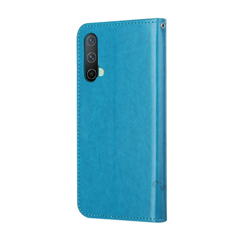 Flower Butterfly Imprint Leather Wallet Stand Phone Cover with Lanyard for OnePlus Nord CE 5G