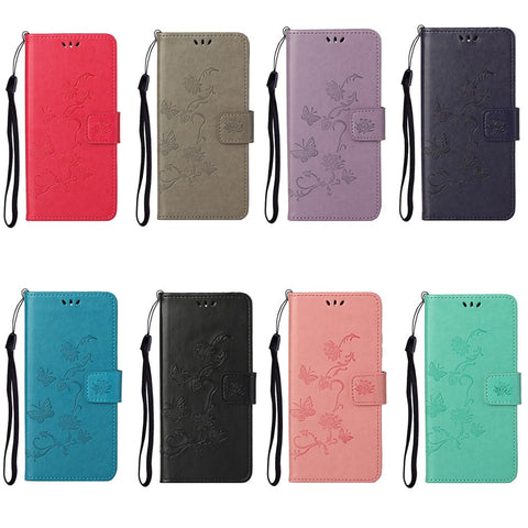 Flower Butterfly Imprint Leather Wallet Stand Phone Cover with Lanyard for OnePlus Nord CE 5G