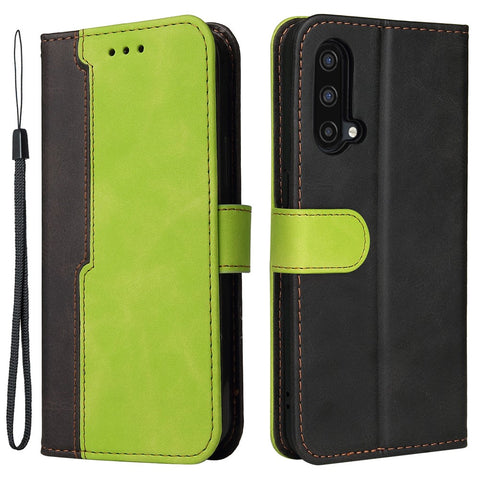 Bi-color Style Soft PU Leather Phone Case Wallet with Strap for OnePlus Nord CE 5G