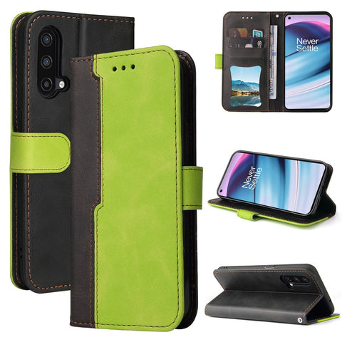 Bi-color Style Soft PU Leather Phone Case Wallet with Strap for OnePlus Nord CE 5G