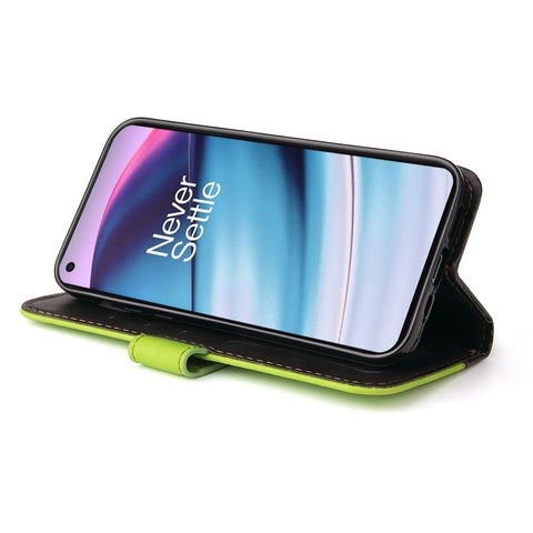 Bi-color Style Soft PU Leather Phone Case Wallet with Strap for OnePlus Nord CE 5G