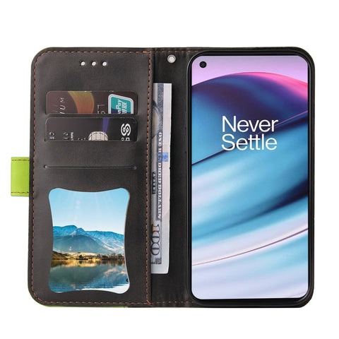Bi-color Style Soft PU Leather Phone Case Wallet with Strap for OnePlus Nord CE 5G