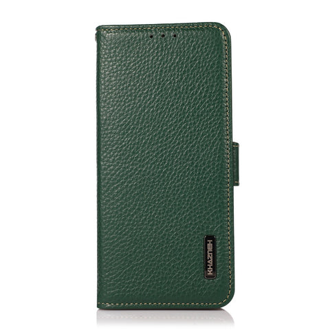 KHAZNEH Wallet Stand Litchi Texture Genuine Leather Cover Case with Anti-theft Swiping Design for OnePlus Nord 2 5G