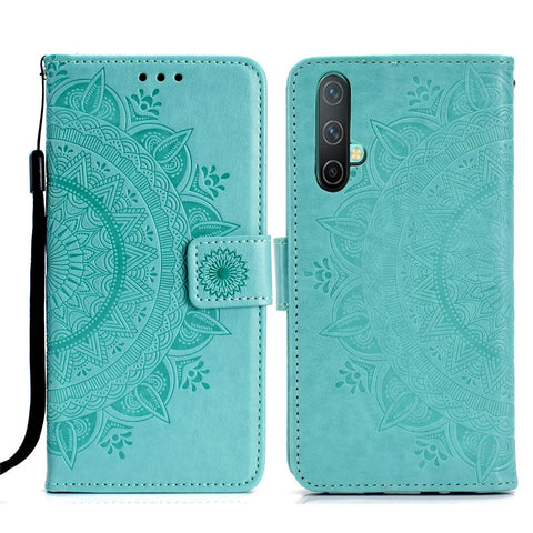 Imprinted Mandala Pattern PU Leather Wallet Stand Case with Strap for OnePlus Nord CE 5G