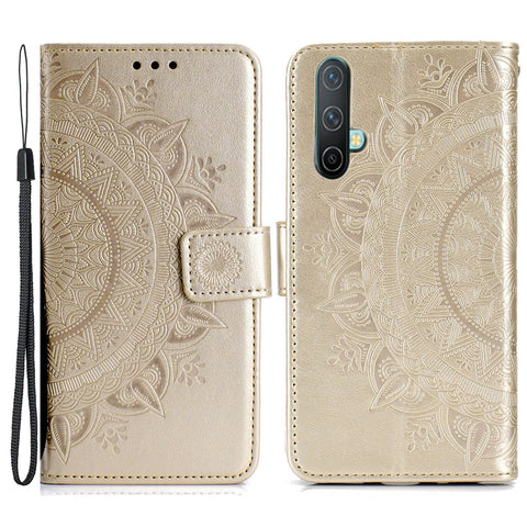 Imprinted Mandala Pattern PU Leather Wallet Stand Case with Strap for OnePlus Nord CE 5G