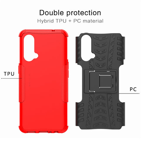 Tire Texture Dual-Layer Heavy Duty Shockproof TPU + PC Case with Kickstand for OnePlus Nord CE 5G