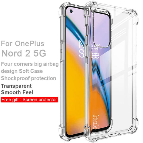 IMAK Shockproof Protective Clear Soft TPU Bumper Back Shell with Screen Protector for OnePlus Nord 2 5G