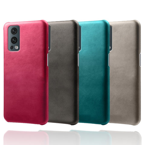 KSQ Solid Color Simple Stylish PU Leather Coated PC Phone Case for OnePlus Nord 2 5G