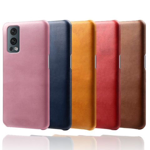 KSQ Solid Color Simple Stylish PU Leather Coated PC Phone Case for OnePlus Nord 2 5G