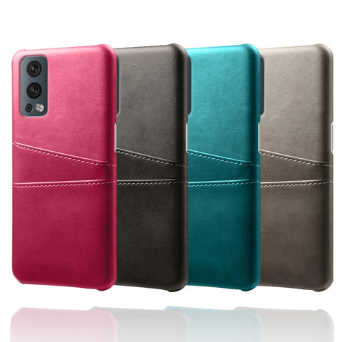 KSQ Dual Back Card Slots PU Leather + PC Combo Drop-Proof Hard Case for OnePlus Nord 2 5G