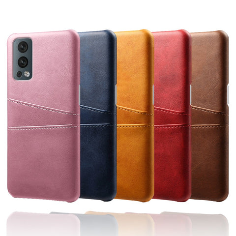 KSQ Dual Back Card Slots PU Leather + PC Combo Drop-Proof Hard Case for OnePlus Nord 2 5G
