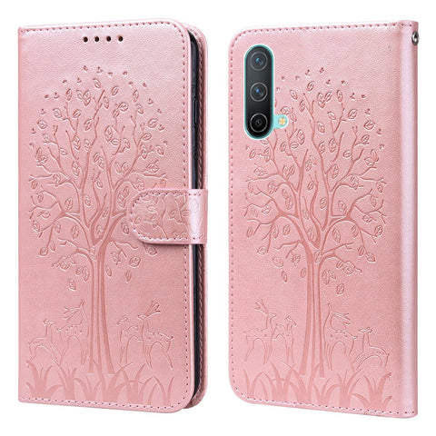 Imprinted Tree Deer Full Protection PU Leather Phone Stand Cover Wallet Case for OnePlus Nord CE 5G