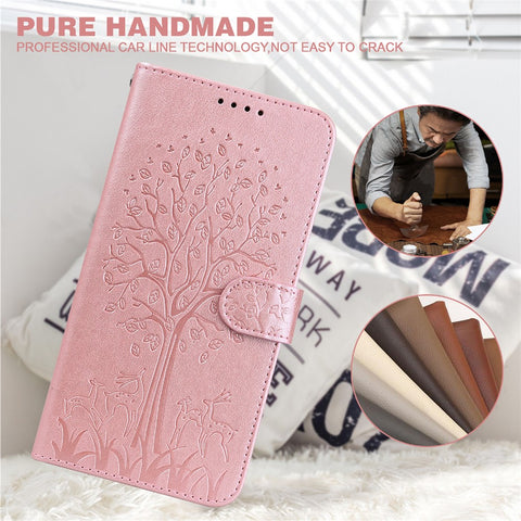 Imprinted Tree Deer Full Protection PU Leather Phone Stand Cover Wallet Case for OnePlus Nord CE 5G