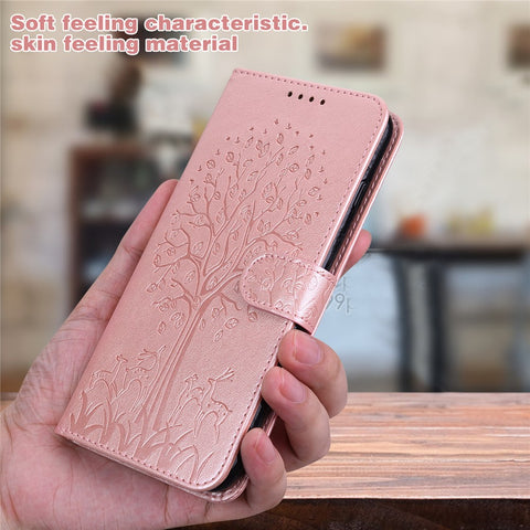 Imprinted Tree Deer Full Protection PU Leather Phone Stand Cover Wallet Case for OnePlus Nord CE 5G