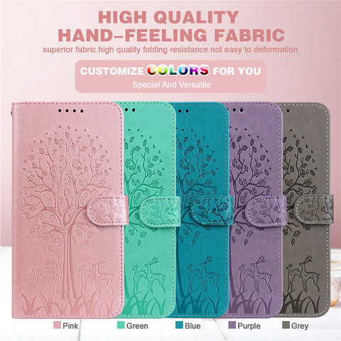 Imprinted Tree Deer Full Protection PU Leather Phone Stand Cover Wallet Case for OnePlus Nord CE 5G