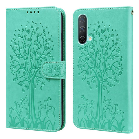 Imprinted Tree Deer Full Protection PU Leather Phone Stand Cover Wallet Case for OnePlus Nord CE 5G