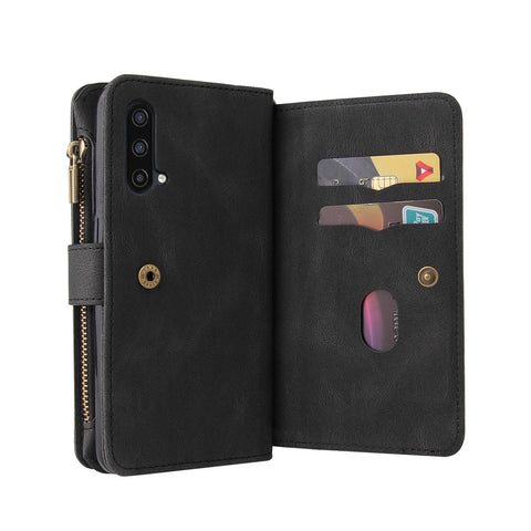 For OnePlus Nord CE 5G Zipper Wallet Case with 15 Card Slots and Strap Leather Phone Cover