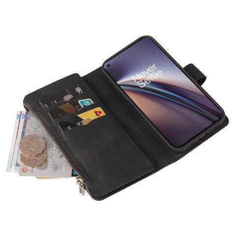 For OnePlus Nord CE 5G Zipper Wallet Case with 15 Card Slots and Strap Leather Phone Cover