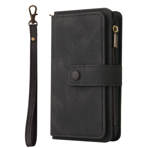 For OnePlus Nord CE 5G Zipper Wallet Case with 15 Card Slots and Strap Leather Phone Cover