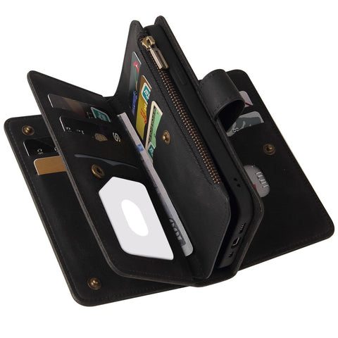 For OnePlus Nord CE 5G Zipper Wallet Case with 15 Card Slots and Strap Leather Phone Cover