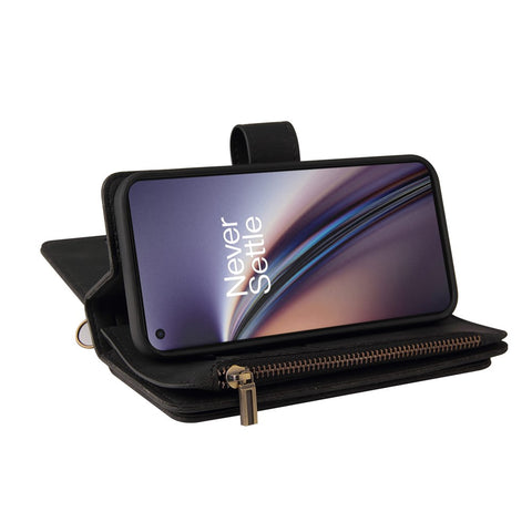 For OnePlus Nord CE 5G Zipper Wallet Case with 15 Card Slots and Strap Leather Phone Cover