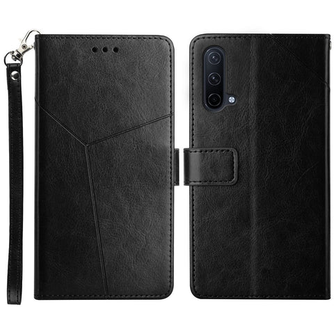Full Body Protection Y-shaped Line Imprinting PU Leather Phone Wallet Shell Cover with Adjustable Stand for OnePlus Nord CE 5G