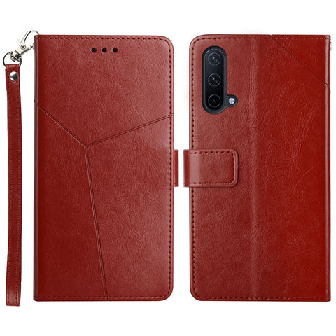 Full Body Protection Y-shaped Line Imprinting PU Leather Phone Wallet Shell Cover with Adjustable Stand for OnePlus Nord CE 5G