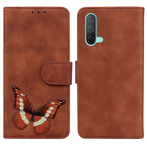 Butterfly Pattern Printing Dual-sided Magnetic Clasp Anti-scratch Skin-touch PU Leather Phone Cover with Stand for OnePlus Nord CE 5G