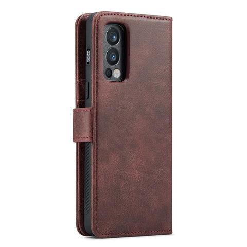 DG.MING Split Leather Stand Wallet Full Protection Cover Shell Detachable 2-in-1 Phone Case for OnePlus Nord 2 5G
