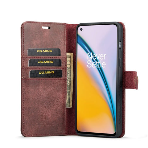 DG.MING Split Leather Stand Wallet Full Protection Cover Shell Detachable 2-in-1 Phone Case for OnePlus Nord 2 5G