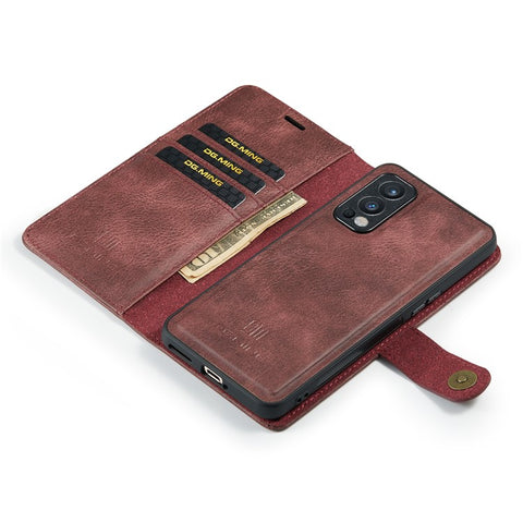 DG.MING Split Leather Stand Wallet Full Protection Cover Shell Detachable 2-in-1 Phone Case for OnePlus Nord 2 5G