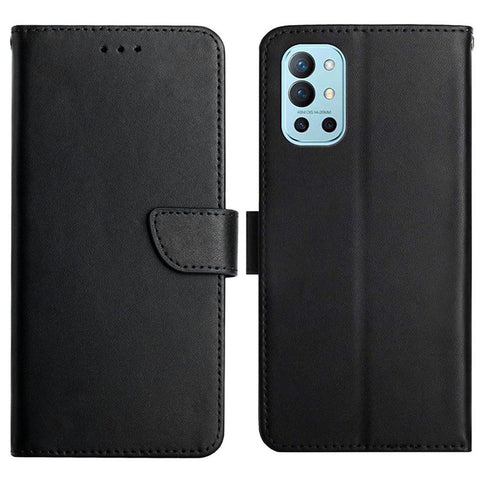 Overall Protection Nappa Texture Solid Color Horizontal Stand Wallet Case Genuine Leather Outer Cover + Soft TPU Inner Shell for OnePlus 9R