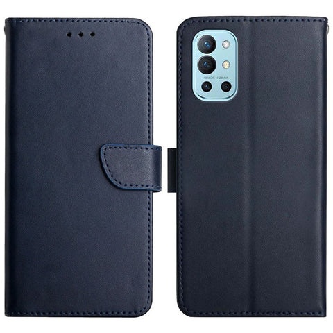 Overall Protection Nappa Texture Solid Color Horizontal Stand Wallet Case Genuine Leather Outer Cover + Soft TPU Inner Shell for OnePlus 9R