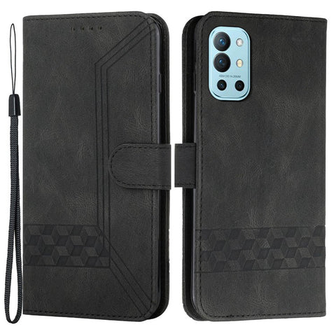 YX0010 Rhombus Lines Imprinting Skin-touch Feel Leather Flip Cover + Soft Inner Shell Stand Wallet Case for OnePlus 9R