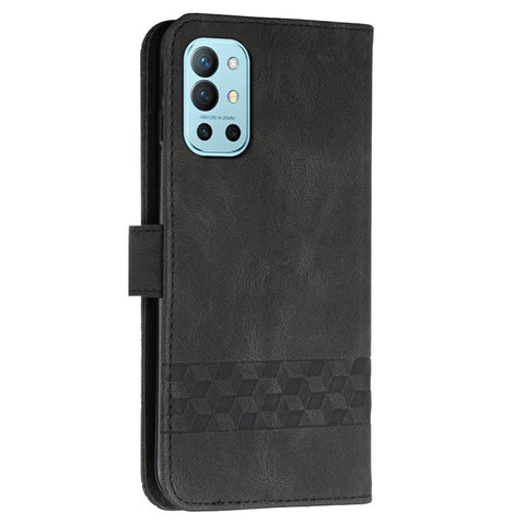 YX0010 Rhombus Lines Imprinting Skin-touch Feel Leather Flip Cover + Soft Inner Shell Stand Wallet Case for OnePlus 9R