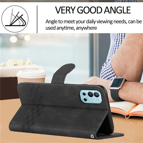 YX0010 Rhombus Lines Imprinting Skin-touch Feel Leather Flip Cover + Soft Inner Shell Stand Wallet Case for OnePlus 9R