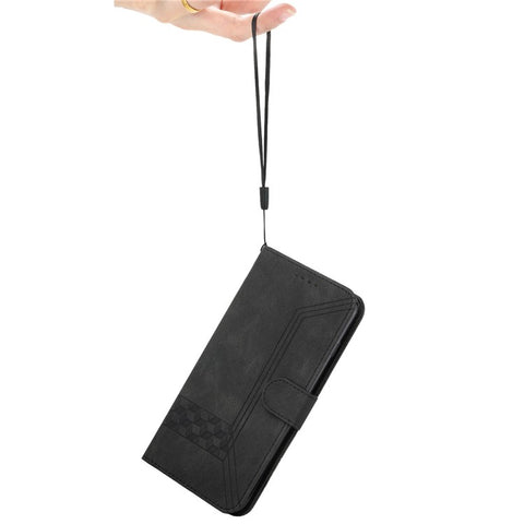 YX0010 Rhombus Lines Imprinting Skin-touch Feel Leather Flip Cover + Soft Inner Shell Stand Wallet Case for OnePlus 9R
