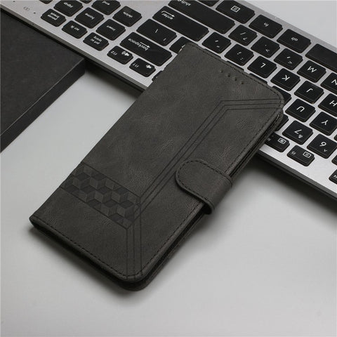 YX0010 Rhombus Lines Imprinting Skin-touch Feel Leather Flip Cover + Soft Inner Shell Stand Wallet Case for OnePlus 9R