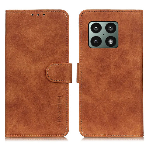 KHAZNEH Vintage PU Leather Magnetic Flip Cover Wallet Stand Full Body Protective Phone Case for OnePlus 10 Pro 5G